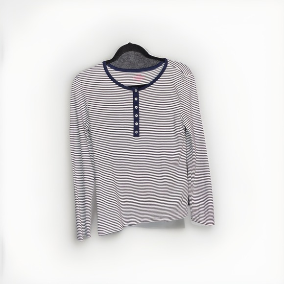 Vineyard Vines Tops - VINEYARD VINES Shirt XL Blue White Henley Striped Long Sleeve Tee Cotton Modal